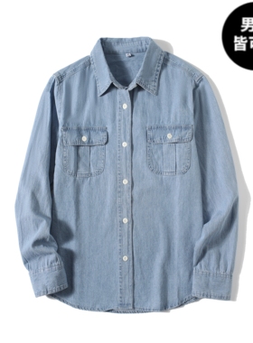 ^棵米0素家~女装牛仔工装衬衫/水洗产品空调衫休闲秋冬KM480004