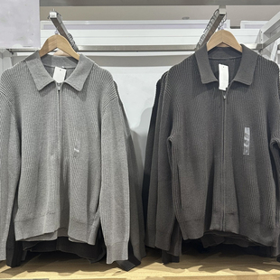 棵米0素家男女款拉链针织开衫休闲老钱风翻领长袖毛衣外套481723