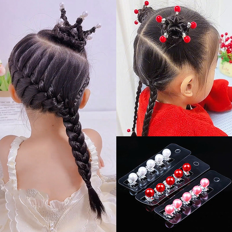 爆款儿童迷你珍珠豆豆扣夹皇冠发型发扣女童编发发夹公主生日头饰