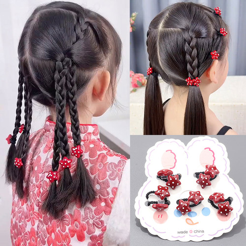 新年女童安哥拉红色波点星星发绳