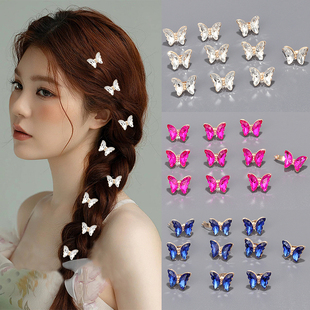 新款超闪精致水钻蝴蝶发扣小发夹高级感女编发豆豆夹辫子点缀头饰