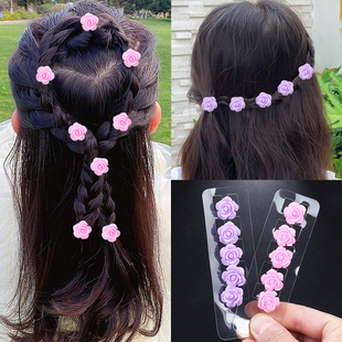 儿童编发小花发扣小女孩公主盘发小辫子头饰迷你玫瑰花豆豆扣发夹