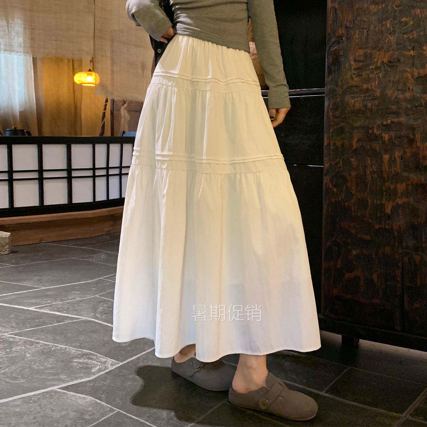 白色高腰半身裙女2026春季新款a字蓬蓬蛋糕裙百搭中长款裙子显瘦