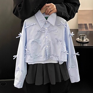 儿童装女童衬衫全蝴蝶结开学季女生校服上衣26秋装新款小中大童装