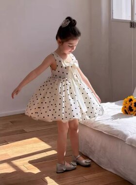 儿童装女童裙子圆点无袖连衣裙蓬蓬蝴蝶结公主裙26春夏装新款货源
