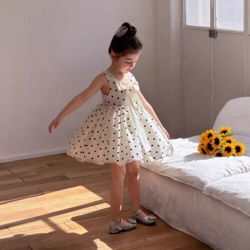 儿童装女童裙子圆点无袖连衣裙蓬蓬蝴蝶结公主裙26春夏装新款货源