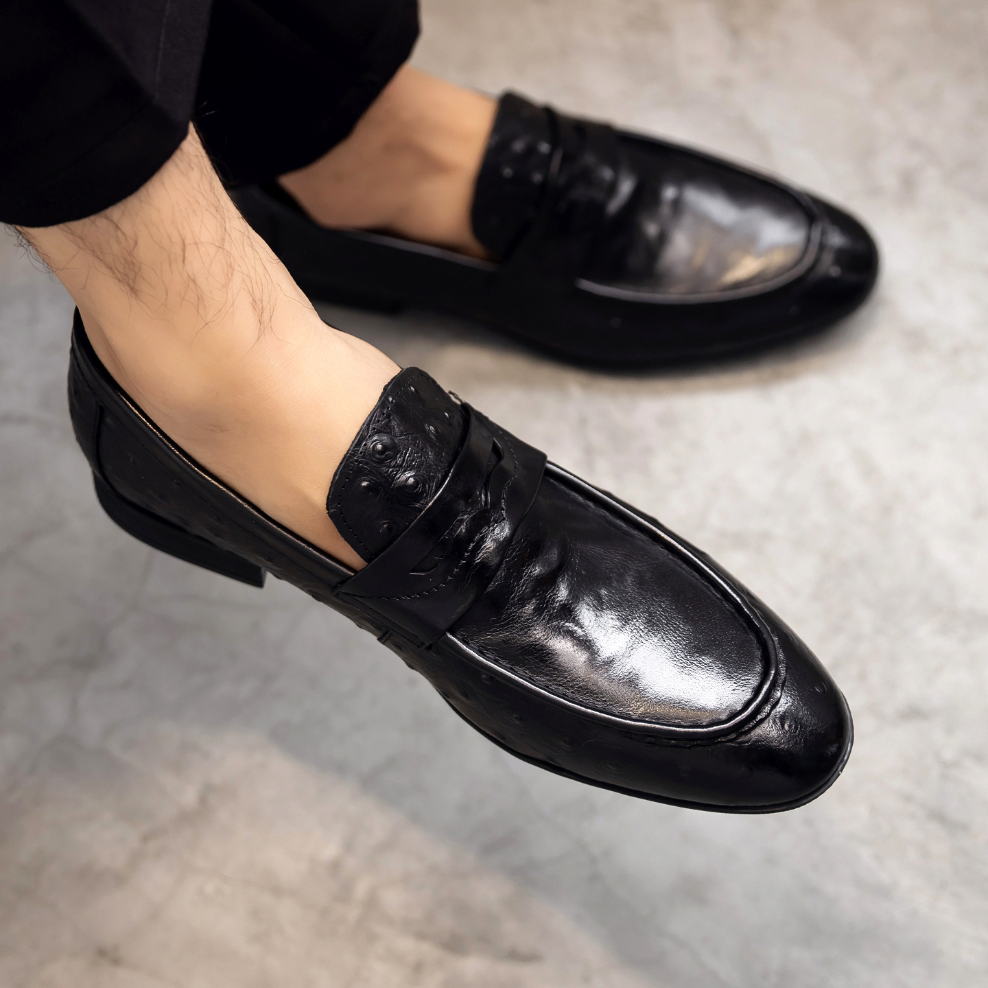 英伦真牛皮男士一脚蹬乐福鞋懒人