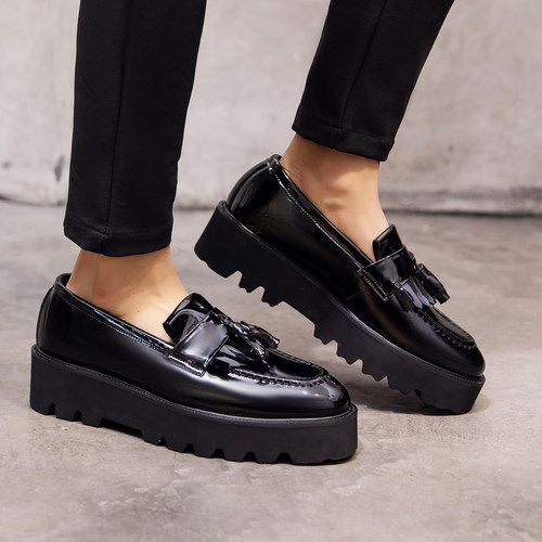 英伦乐福鞋流苏亮面低帮皮鞋真皮