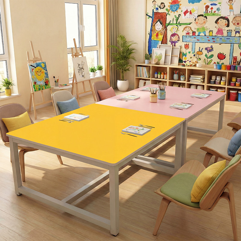 小学生课桌椅培训桌 辅导班幼儿园美术桌绘画桌 彩色儿童桌长条桌
