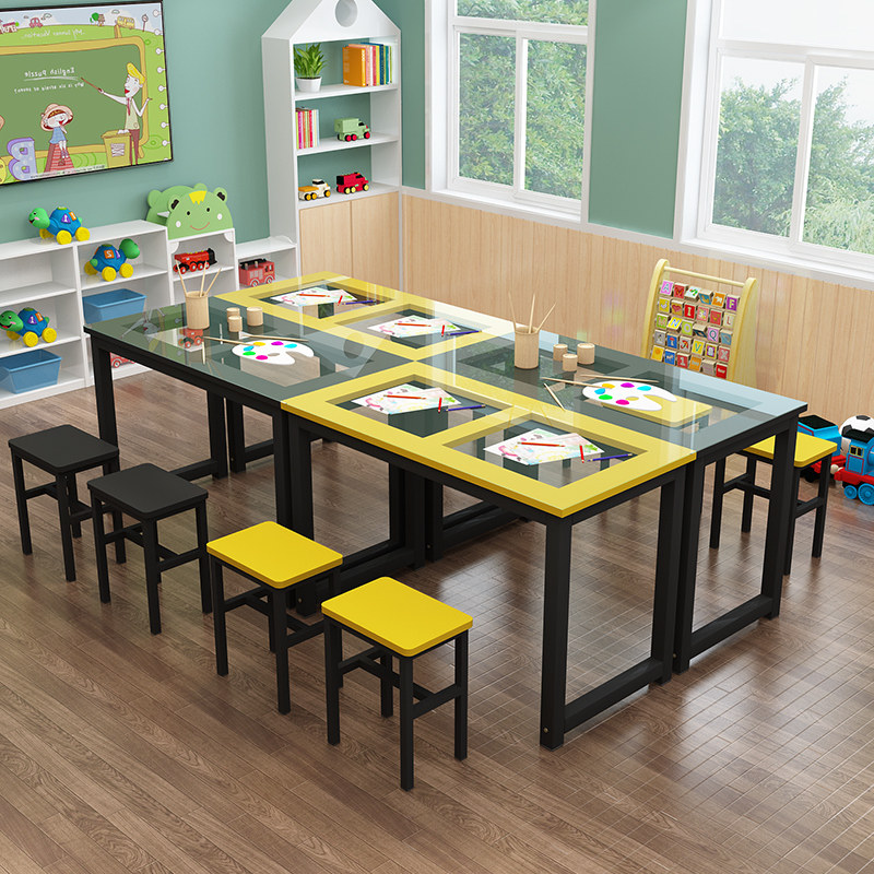 幼儿园美术绘画玻璃桌子画室儿童早教手工桌小学生书法培训课桌椅