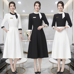 美容院高端酒店服务员工作服女装冬季气质珠宝店售楼部前台长裙