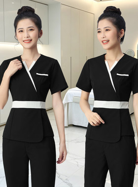 夏季薄款女美容师SPA工作服套装