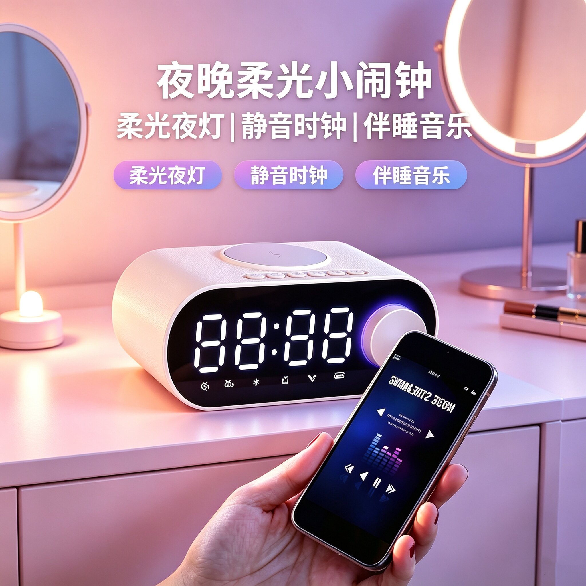 手机无线充电蓝牙音箱二合一多功能时钟闹钟桌面音响低音炮礼物