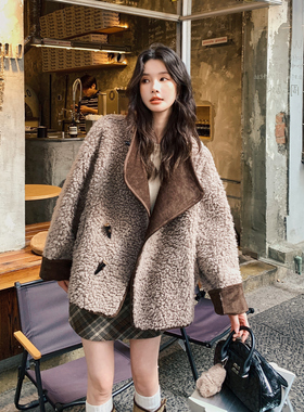 现货2D078-Y3374-P265K388 两面穿羊羔毛一面牛角扣一面双排扣