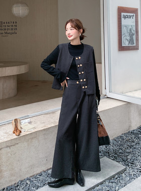 现货2D078-W6746-P225K338打底+双排扣呢马甲+呢料九分裤3件套