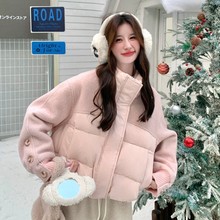 新款90绒！粉色拼接卫衣羽绒服加厚短外套D937-P310K428