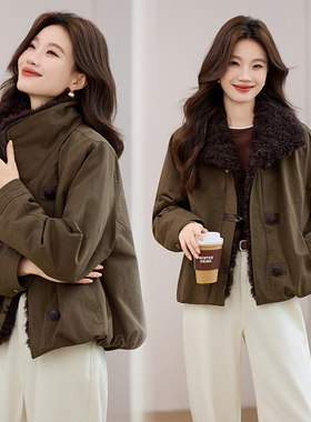 衣珂纱朗-2D044-25冬新棉布羽绒服羊羔毛领子可拆卸90绒羽绒外套