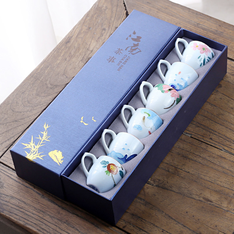 中式喝茶陶瓷主人杯单杯功夫茶杯釉下彩手绘瓷器品茗杯家用茗茶杯,餐饮具,茶杯,淘宝优惠券,粉丝福利购,淘宝优惠卷