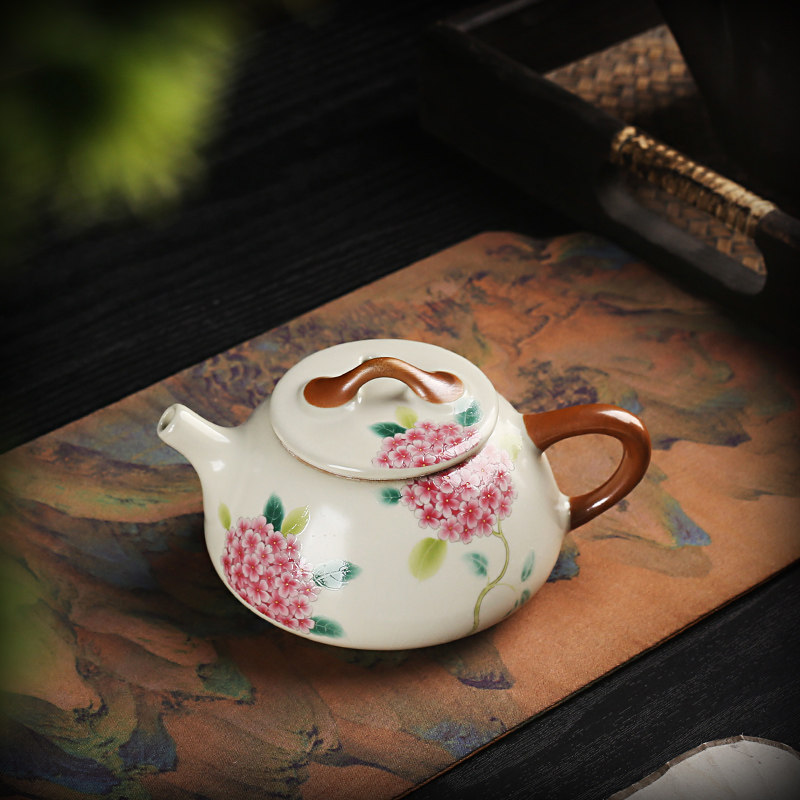 陶瓷釉下彩紫藤花茶壶泡茶壶家用复古手抓壶球孔过滤梨形壶,餐饮具,茶壶,淘宝优惠券,粉丝福利购,淘宝优惠卷