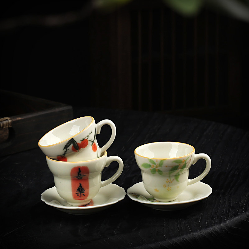 手绘桂花品茗杯复古主人杯家用陶瓷中式功夫茶具喝茶杯
