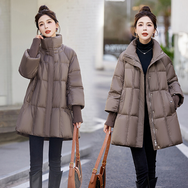 高端时尚中长款羽绒服女冬季2023新款90%绒小个子大码美拉德外套