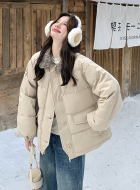 现货！现货！现货！格纹拼接卡其短款羽绒服2C212-G203-P255-K388
