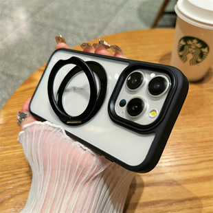 圆环支点适用苹果16promax手机壳iphone15透明高级感17pro新款保护套13带旋转支架14硅胶防摔magsafe磁吸