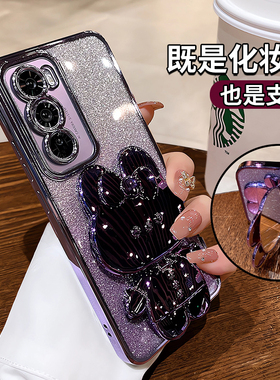 兔子适用opporeno12手机壳reno13pro带补妆镜子9pro+可爱新款支架女生透明13保护套8PR0高级感ren06软外壳7se