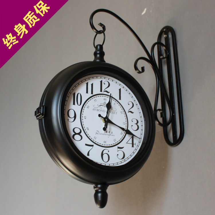Retro Iron bell Mute European style Double-sided clock American country Countryside Living room wall clock Craft clock two sides Pocket Watchin the Home accessories , Home bell ornaments/Alarm Clock , Wall clock  category - from Buy2taobao.com to provide professional Taobao agent buy service