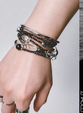 赵雷周边 小行迹手链 黑尖晶 白水晶 黑玛瑙 多层手串饰品男女