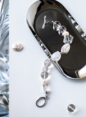 赵雷周边 原创设计 程艾影手链 14mm白水晶 幽灵晶 天然珍珠手串