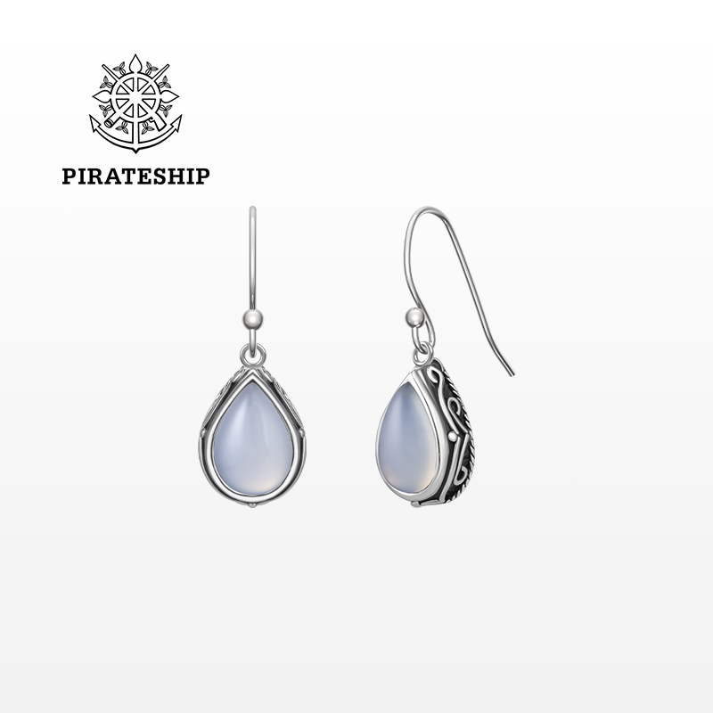 海盗船银饰水滴形耳钉女复古