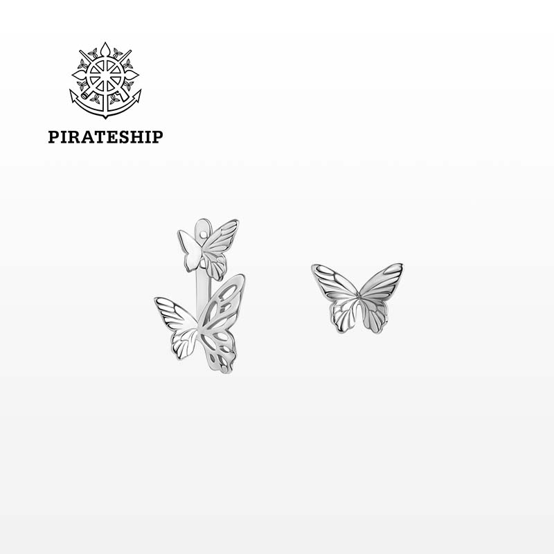 海盗船银饰925银蝴蝶耳钉女小众