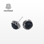 海盗船银饰黑玛瑙925银气质耳饰耳环个性 潮男耳坠 耳钉女复古男士
