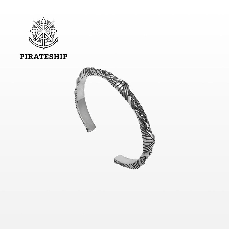 海盗船银饰山峦手镯男士复古高级感银首饰精致原创设计镯子女手饰
