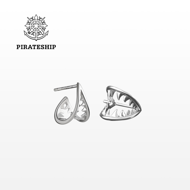 海盗船银饰尖牙银耳钉复古做旧款