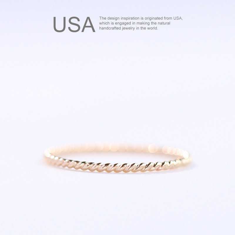 14K包金麻花扭纹戒指细1mm 尾戒指环 女小指关节戒指闺蜜 欧