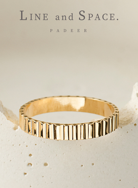 14K包金3mm宽版小金柱条纹戒指女 欧美简约高级感食指素圈戒指