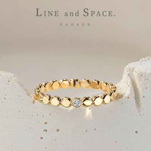 14K包金小金饼莫桑石钻素圈戒指女 简约百搭欧美风叠戴尾戒小指