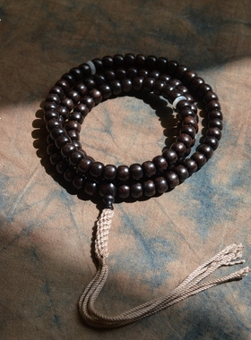 黑檀木108颗佛珠手串天然原木桶珠8mm乌木念珠男女手链高密秒沉水