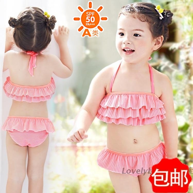 A类儿童泳衣女童印花斜肩裙式木耳分体泳装宝宝婴儿比基尼温泉度