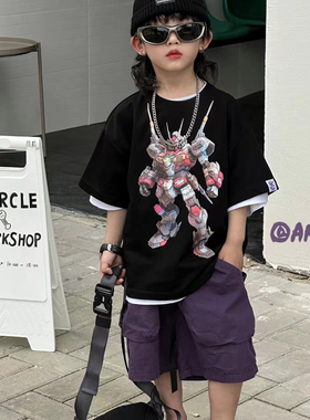 ANIKA阿尼卡品牌童装夏新款男童时尚洋气宽松卡通圣斗士T恤