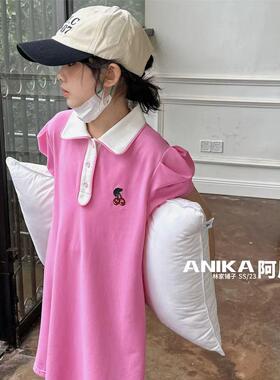 ANIKA阿尼卡 夏季新款女童中大童 学院风海军风针织棉连衣裙