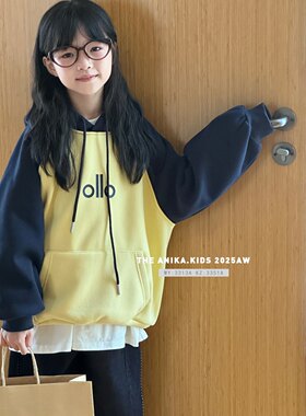 阿尼卡2025冬季新洋气时尚女童韩版带帽加绒一体绒卫衣潮宽松上衣