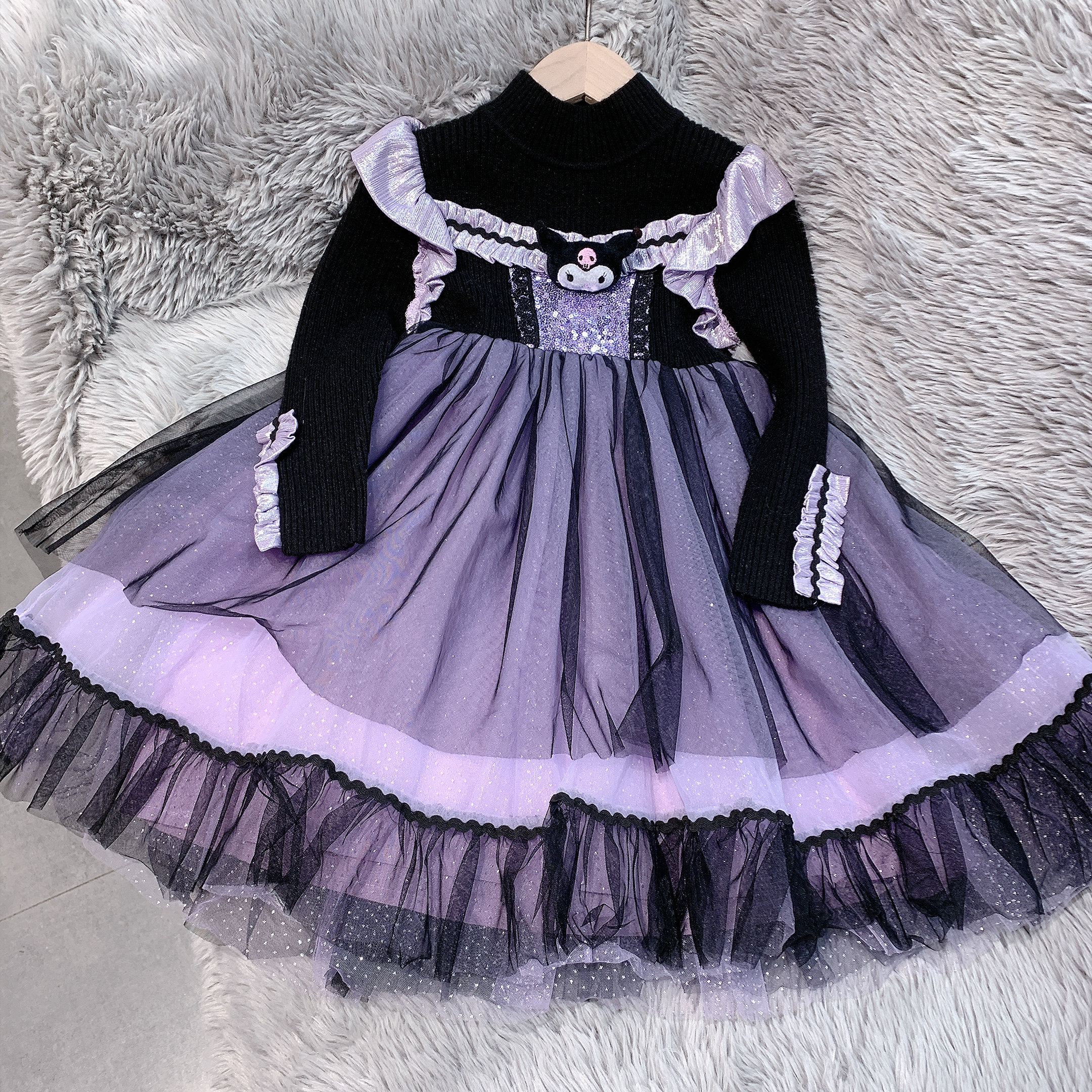 熙熙公主裙冬季新款女童库洛米儿童连衣裙毛衣生日礼服裙纱裙