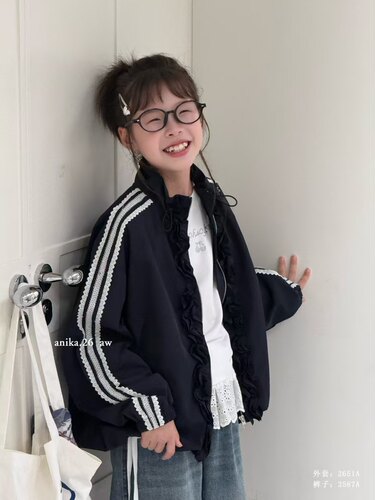 阿尼卡2026秋季新款女童洋气韩版蕾丝花边外套休闲上衣中大童夹克