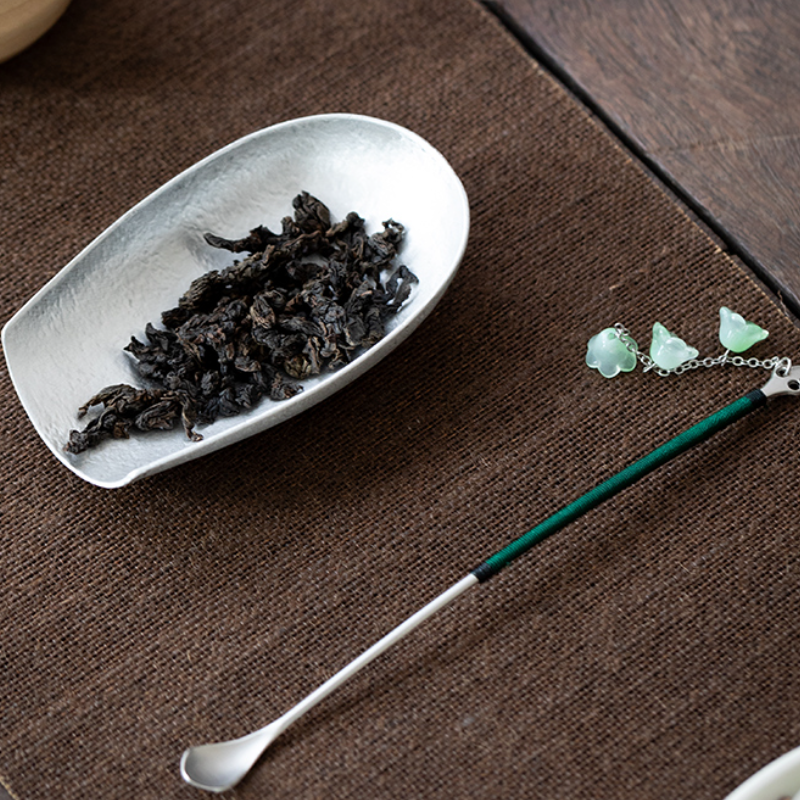 手工编绳流苏合金茶拨单个茶匙取茶器家用茶勺古锡茶则荷茶具配件