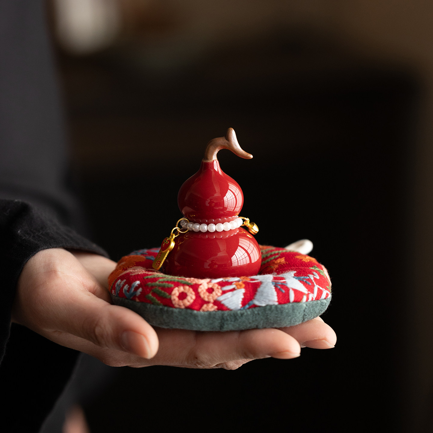 红色陶瓷葫芦福禄吉祥新中式招财摆件家居茶宠古典吉祥装饰工艺品