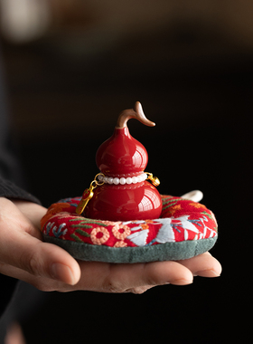 红色陶瓷葫芦福禄吉祥新中式招财摆件家居茶宠古典吉祥装饰工艺品