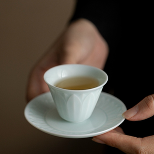 仿宋湖田窑影青瓷茶杯主人杯品茗杯闻香杯家用复古个人泡茶杯垫子